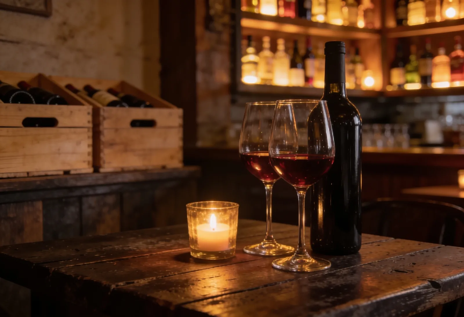 Zwei Gläser Rotwein an der Weinbar